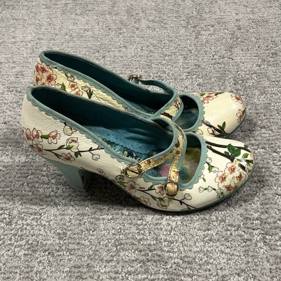 Irregular Choice Heels Womens US 7 Floral EU38 Maryjane’s Leather Cream Shoes - Picture 6 of 13
